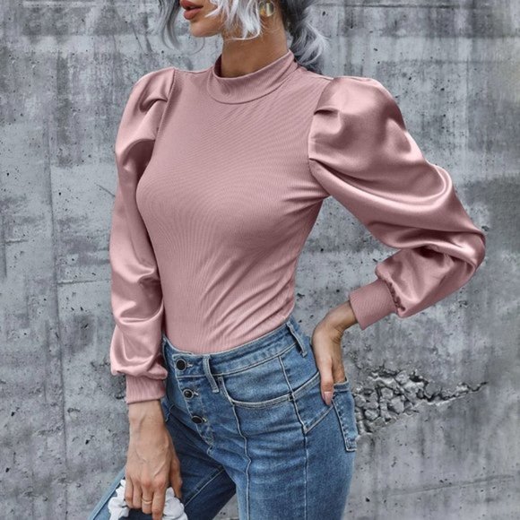 Tops - Modern Girl Pink Blouse top with Satin Sleeve